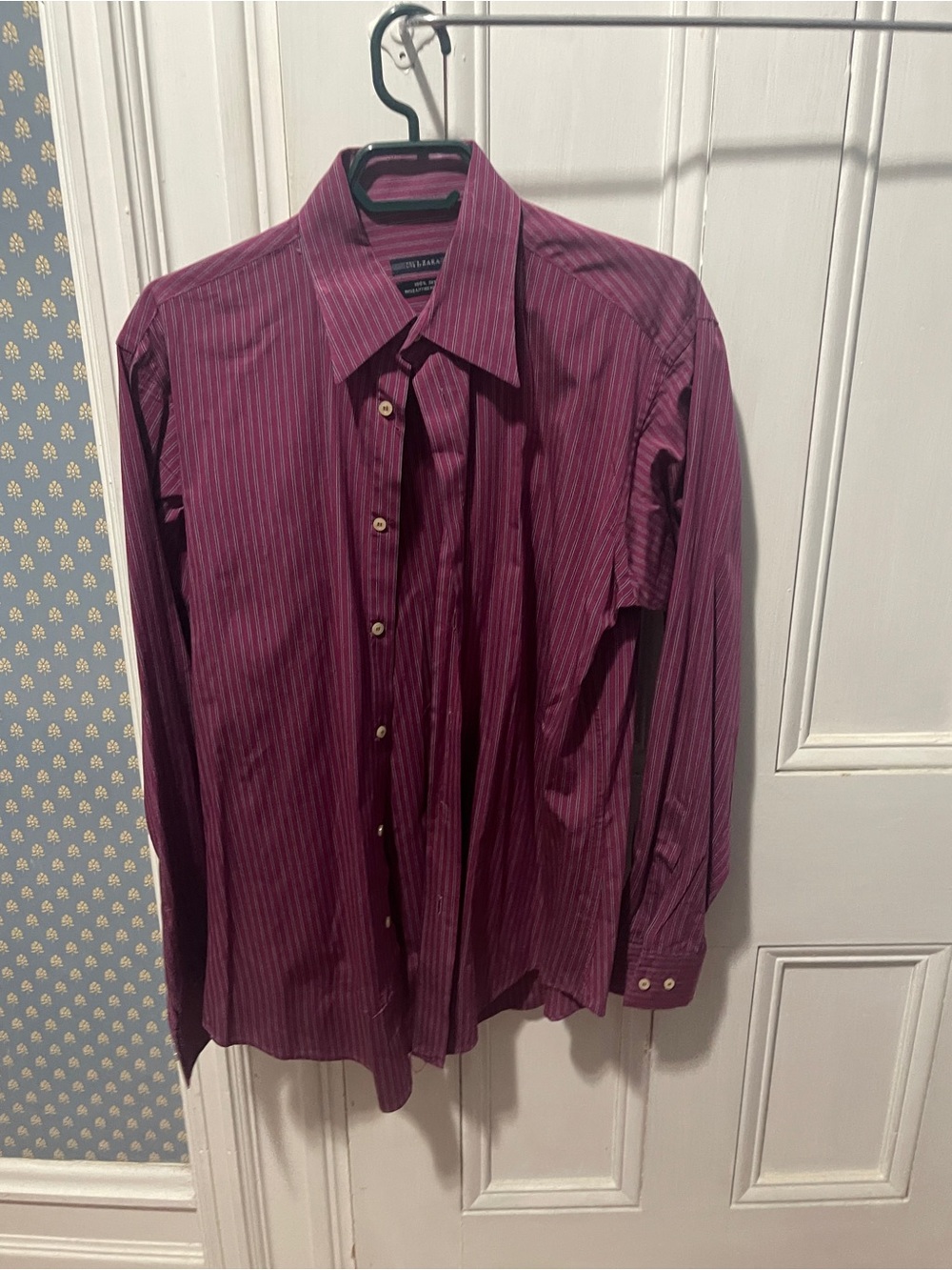 Zara Men's Burgundy Striped Dress Shirt